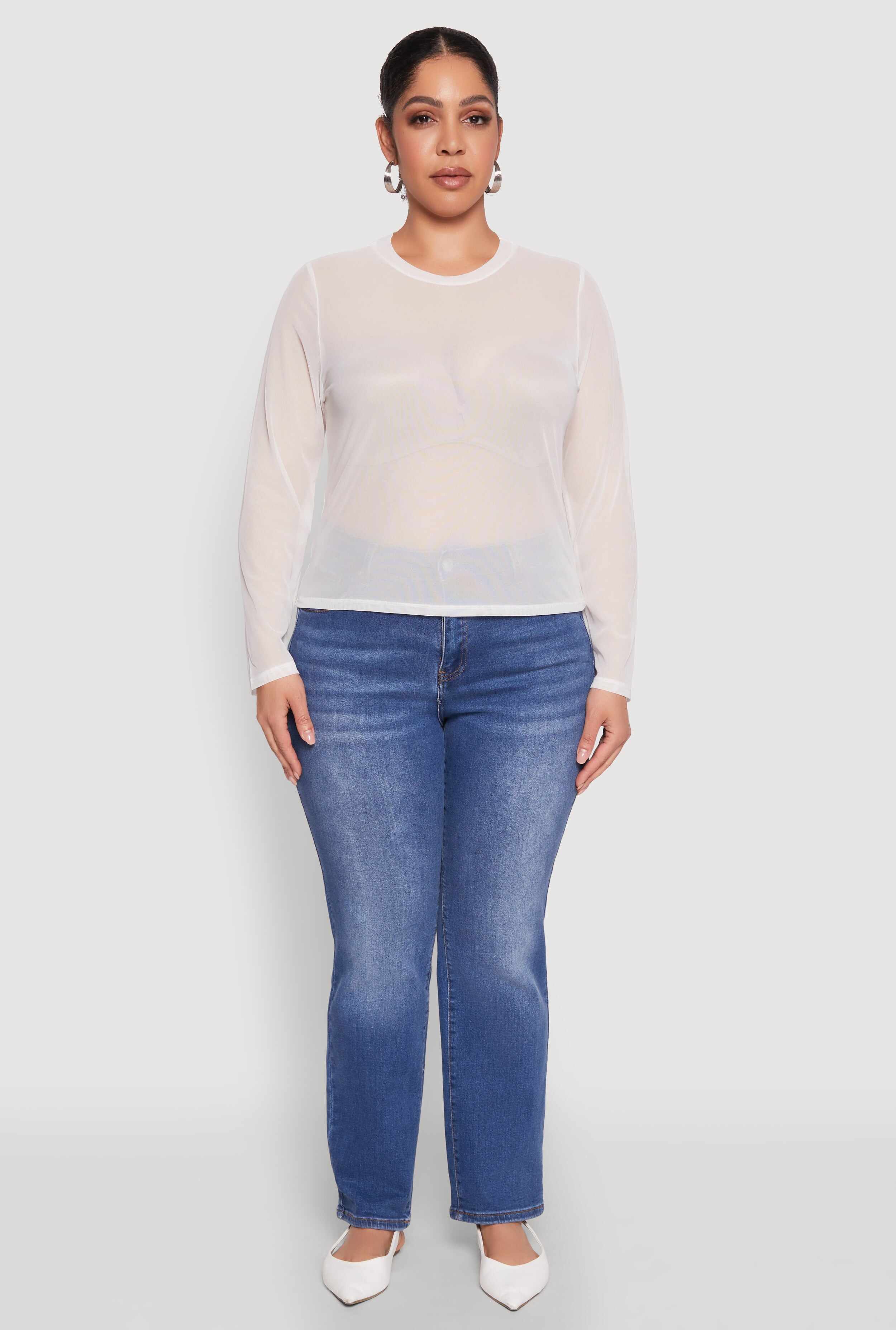 Plus Size Mesh Long Sleeve Top
