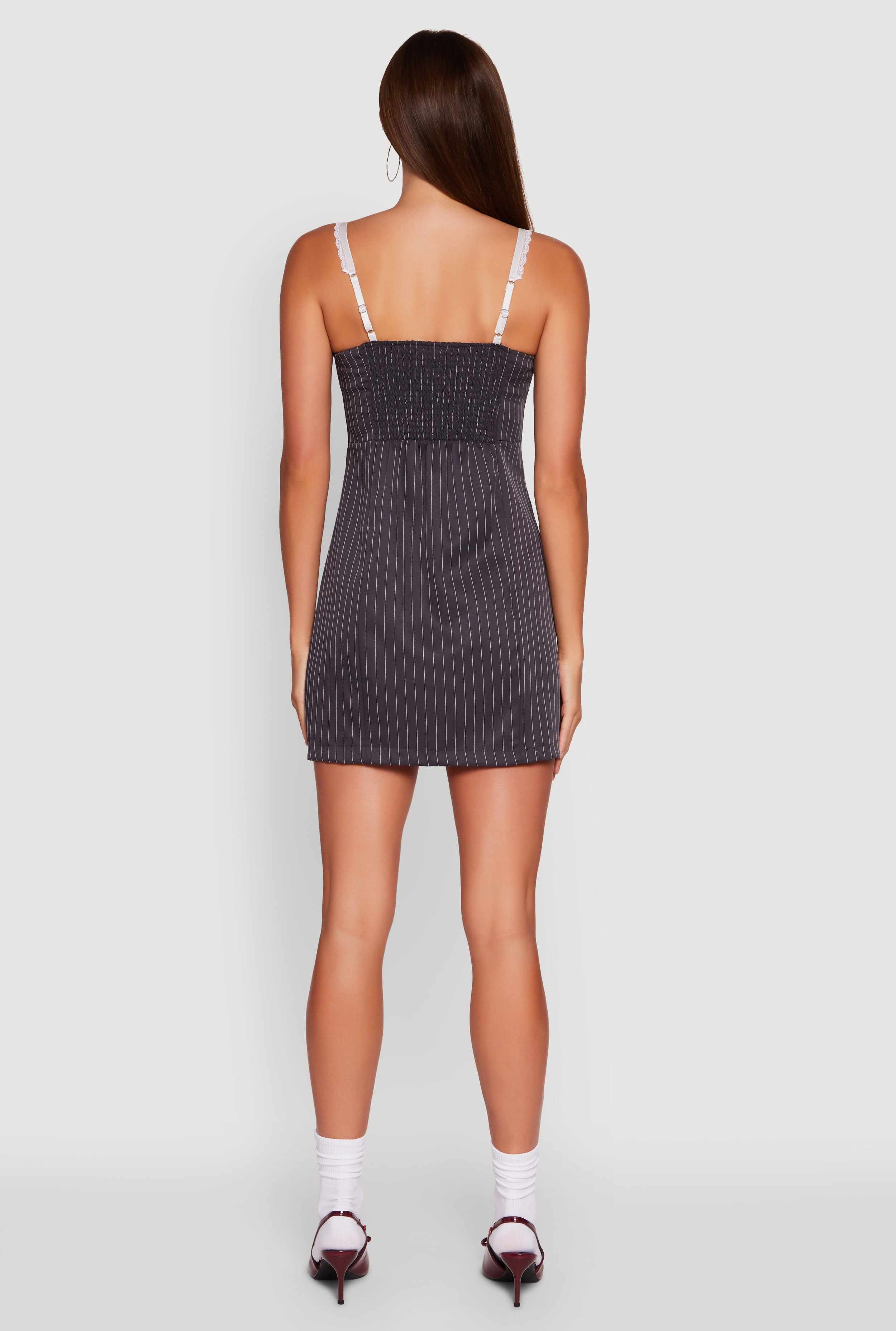 Patterned Lace Trim Sleeveless Mini Dress