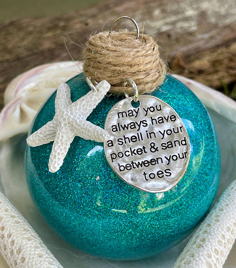 Beach Glittered Glass Ornament