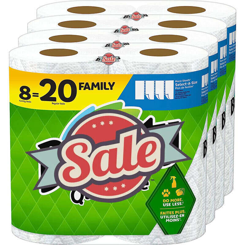 Quick Size Paper Towels, White, 8 Family Rolls = 20 Regular Rolls