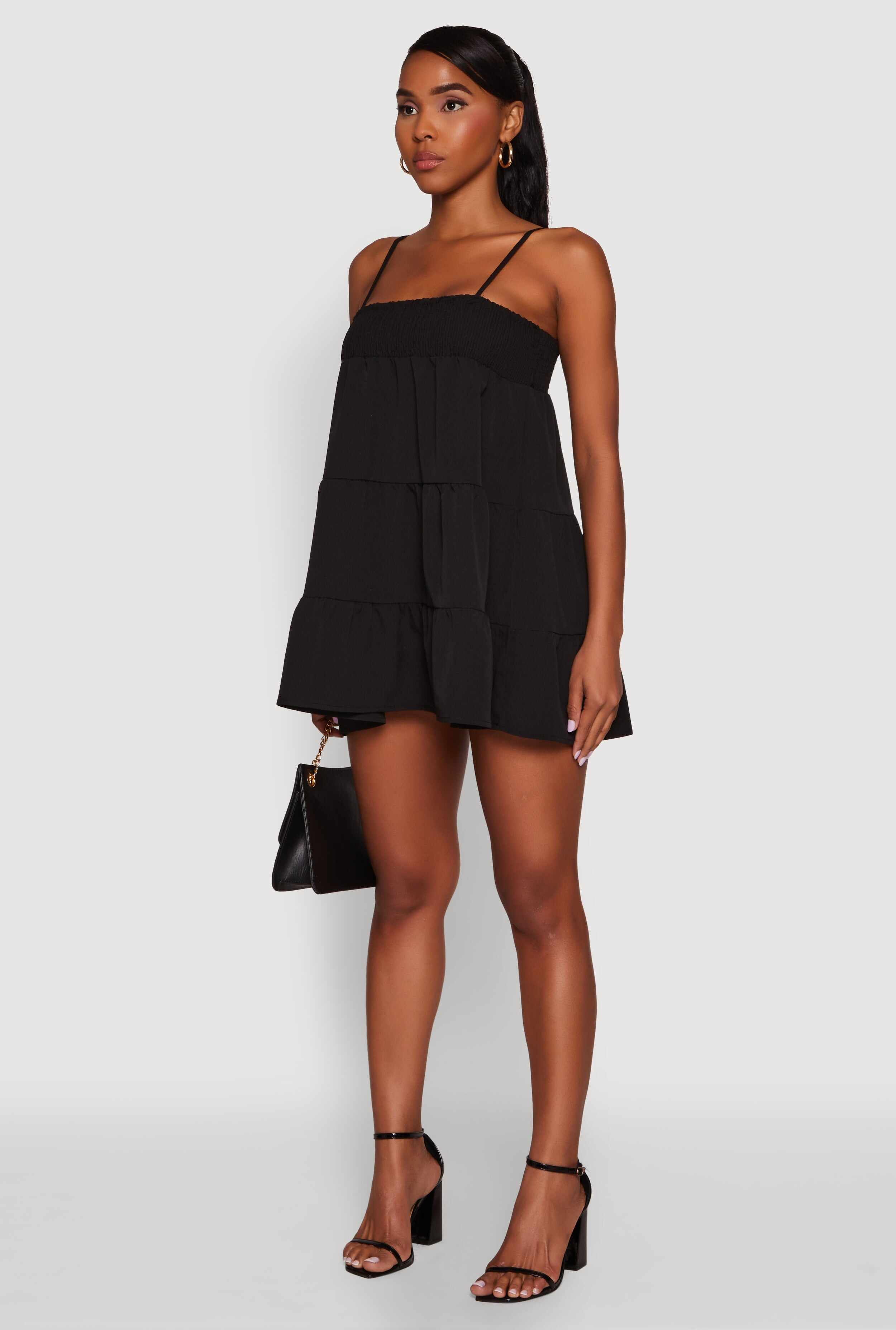 Trendy Crepe Knit Spaghetti Strap Tiered Dress
