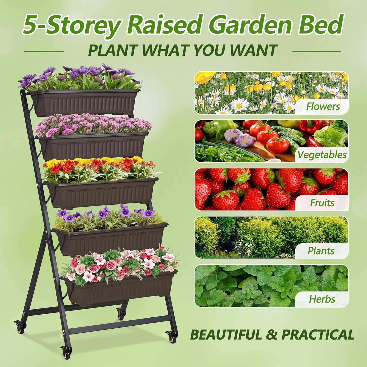 VECELO 5-Tier Vertical Garden Bed