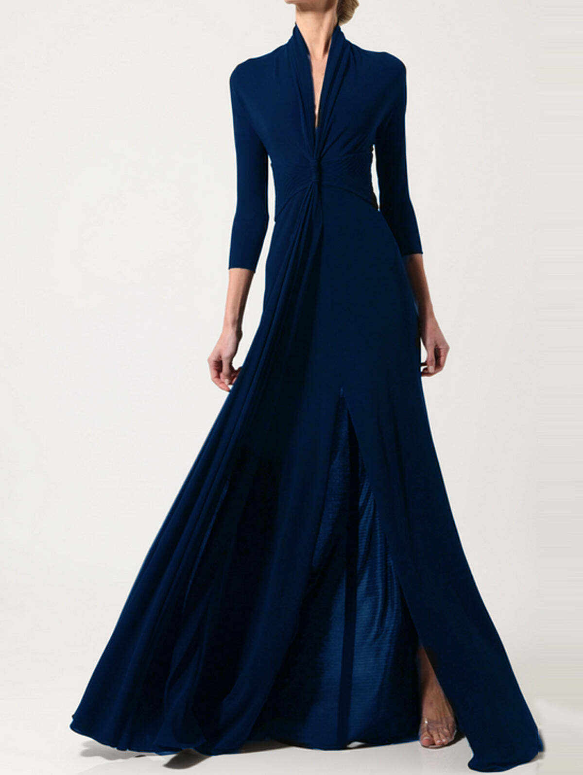 Elegant V Neck 3/4 Sleeve Floor-length Flowy Dress