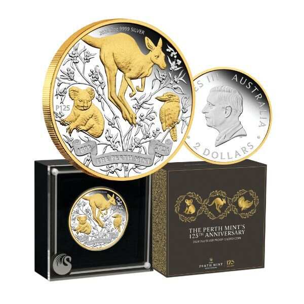 2024 Australia Perth Mint 125th Ann. Kangaroo 4 x 1 oz Silver Typeset Collection