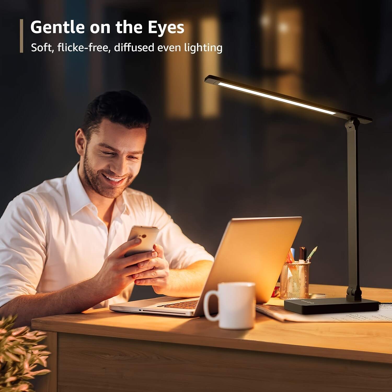 Adjustable LED Desk Lamp with Touch Control, 5 Lighting Modes & Brightness Levels, 45-Minute Auto Timer, USB Powered, Eye-Caring Dimmable Table Lamp for Home, Office, and Reading - White/Black