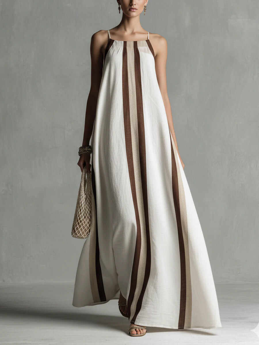 🔥Summer Arrivals🌟Casual Striped Linen And Cotton Maxi Sleeveless Dress