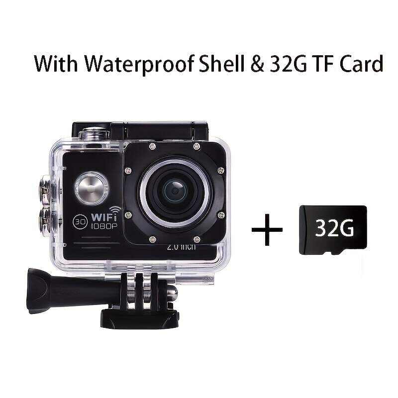 (Built-in Battery) Wifi HD 1080 Action Camera 30m Waterproof Underwater Camera 140 Degrees Ultra-wide Angle Lens Convenient Waterproof Action Camera 2 Inch Display Wifi Camera Multiple Languages Optional Waterproof Camera With 32G TF Card For Thanksgiving