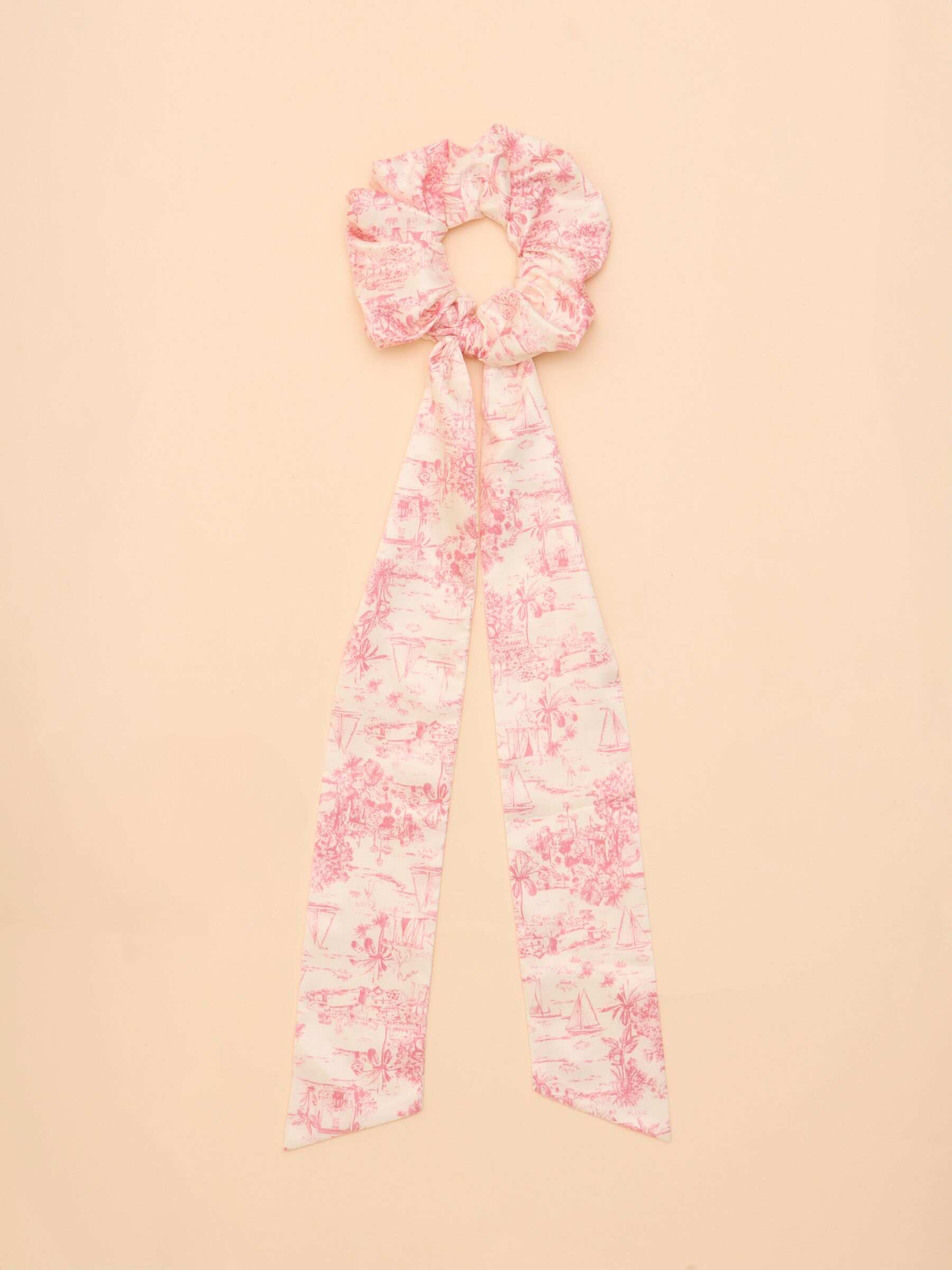 Elissia Pink/White Toile de Jouy Scarf Scrunchie