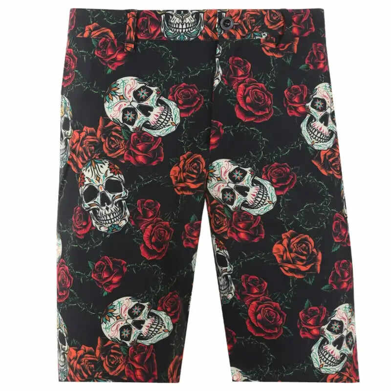 Sugar Skull Cool-Stretch Men's Golf Shorts (Black/Red)