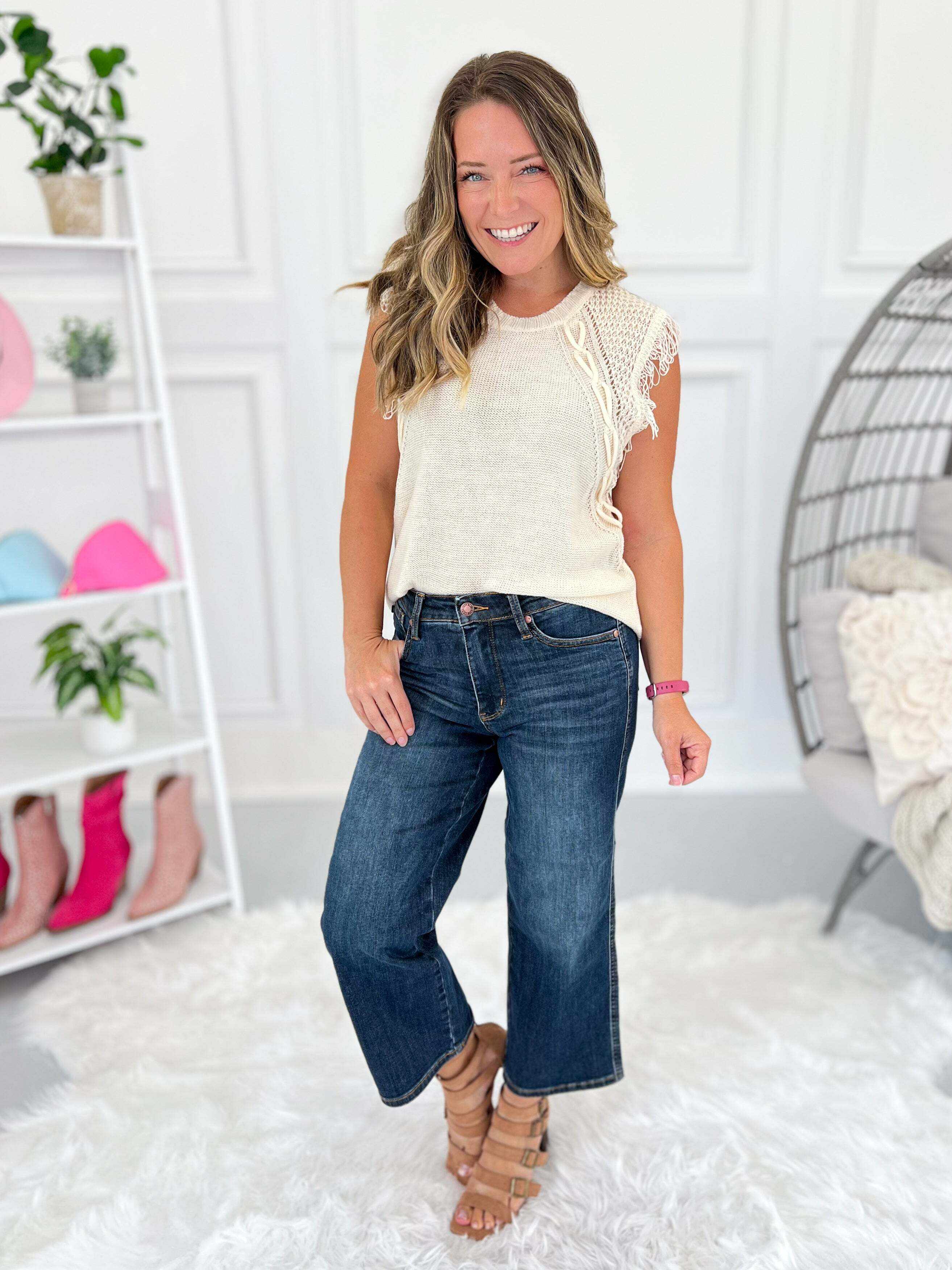 Fearless - Christmas Tummy Control Cropped Jeans- Final Sale