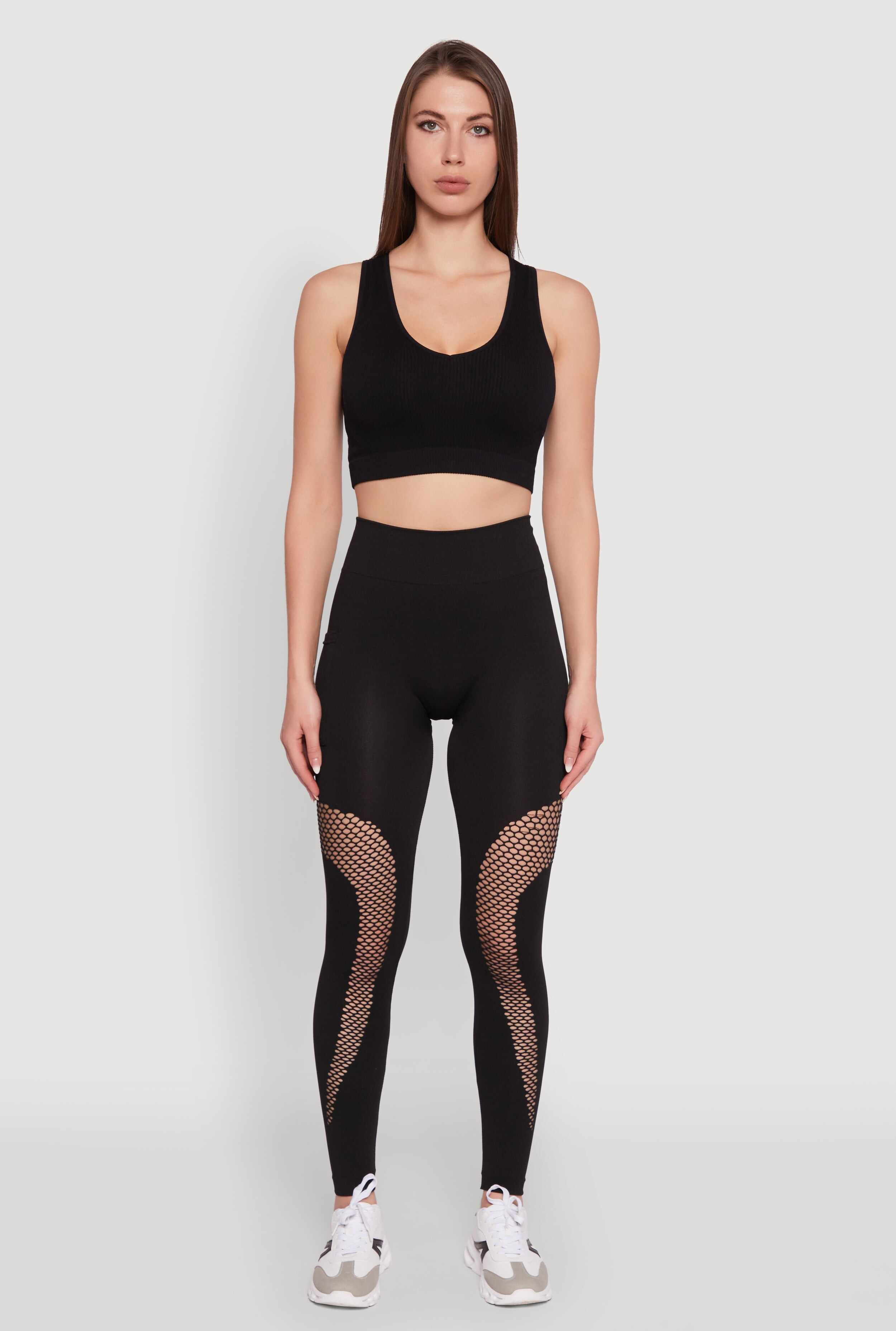 Fishnet Detail High Waisted Leggings with Booty Lift
