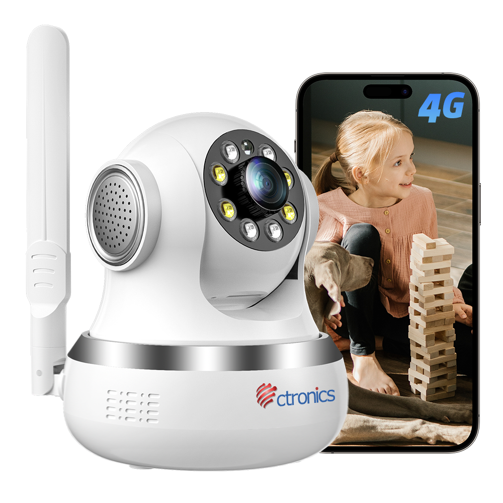 【2nd item $19.99】Ctronics 4G LTE Indoor Surveillance Camera with SIM Card & 360° PTZ Motion/People Auto Detection