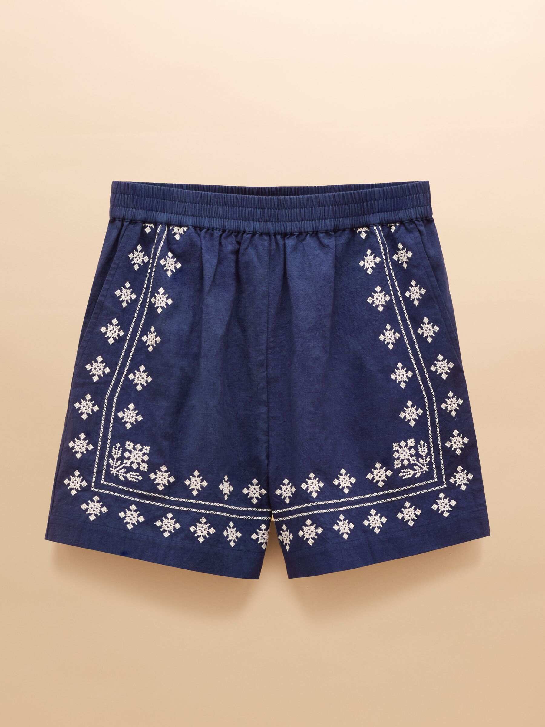 Emilie Navy Embroidered Pull On Shorts