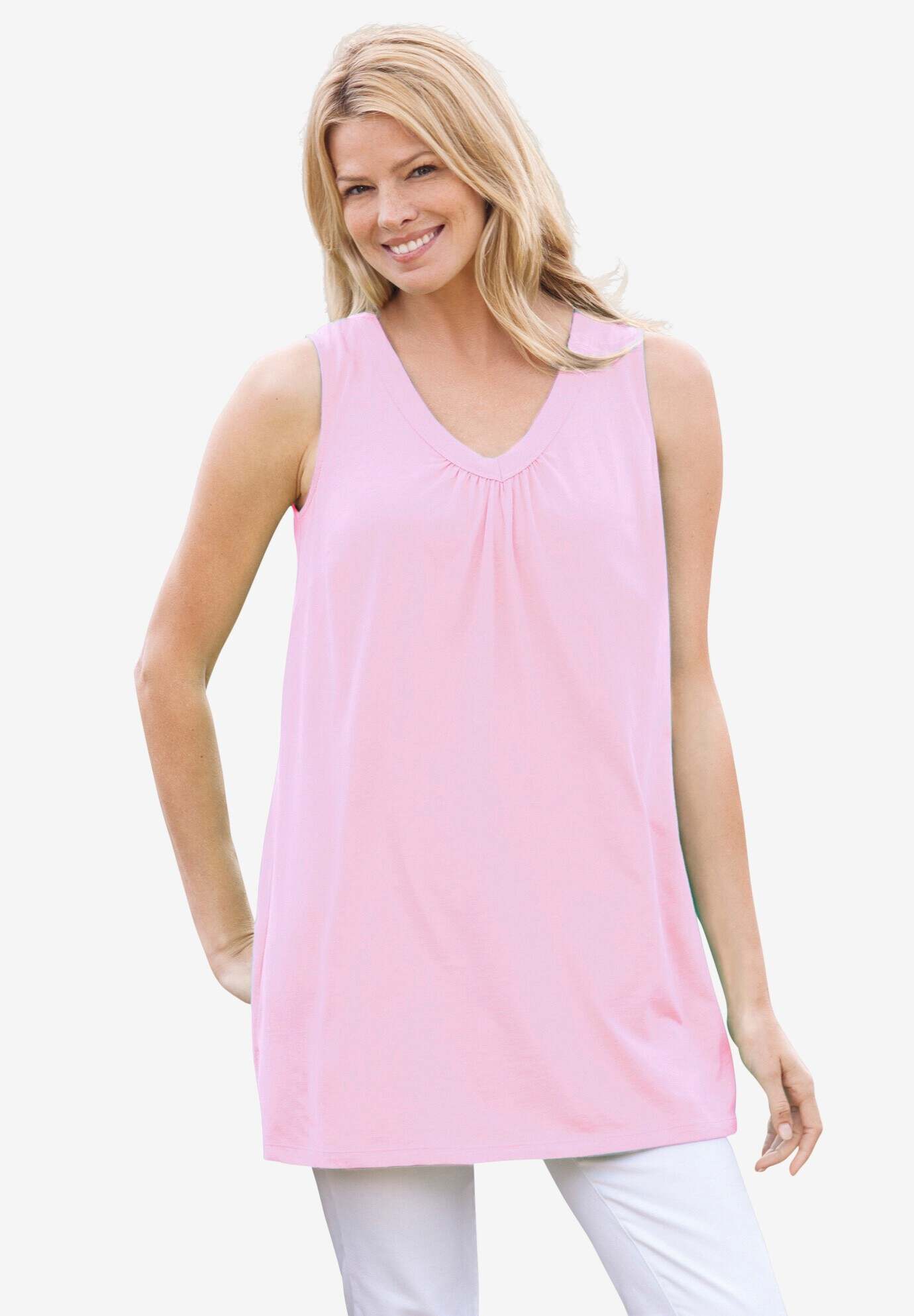 Perfect Sleeveless Shirred V-Neck Tunic
