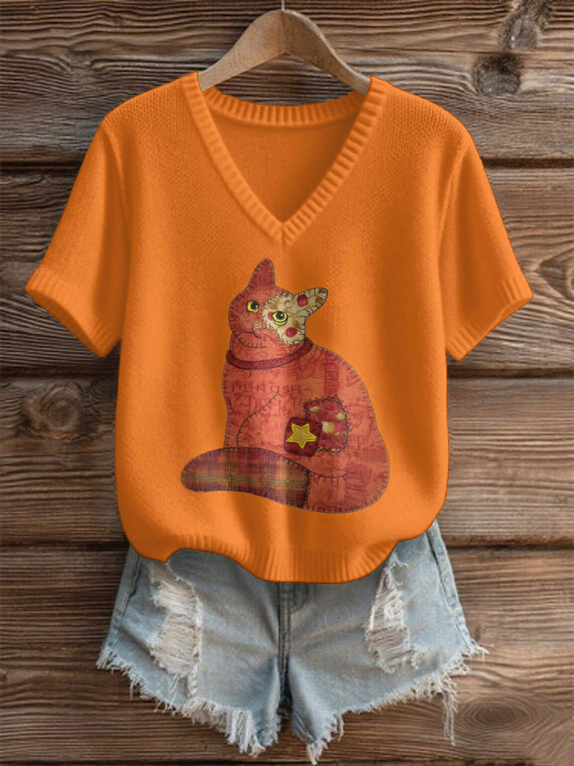 Imitation Sweaters Women's Clothing Short Sleeve V-neck Loose Top