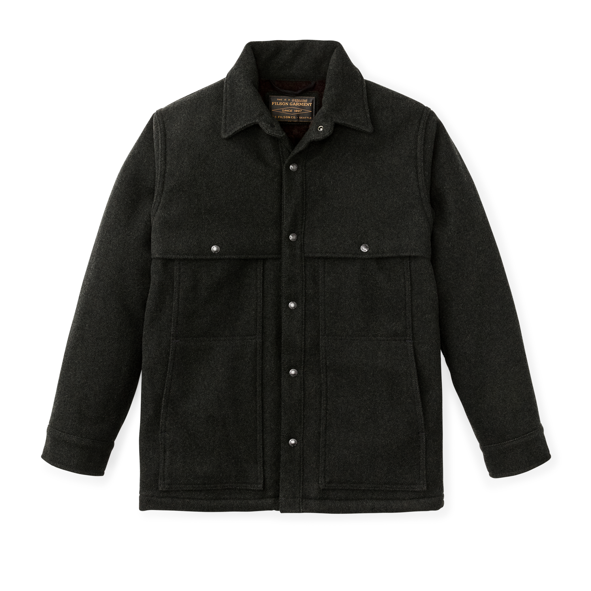 Lined Mackinaw Wool Cape Coat - Peat Black