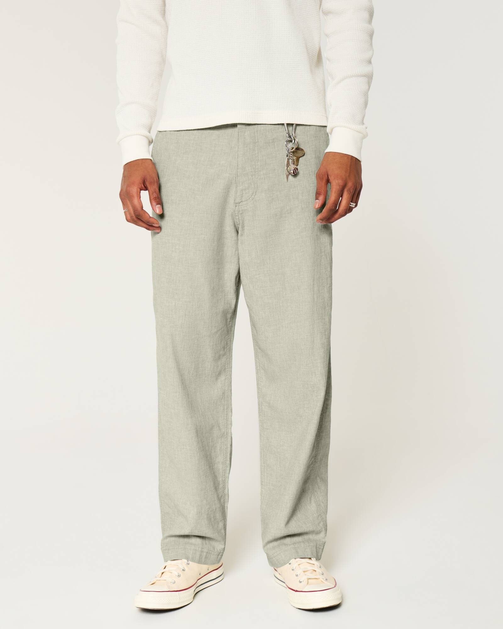 Linen-Blend Flex Waist Baggy Pants