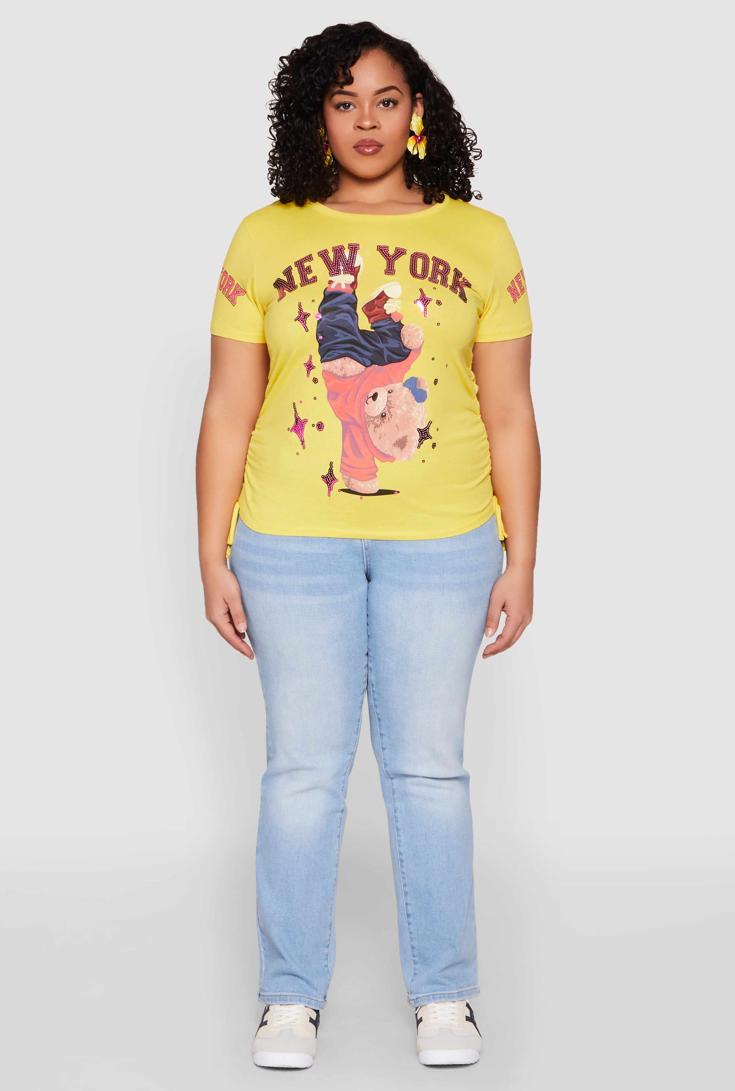 Plus Size New York Sequin Bear Graphic Top