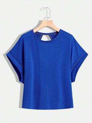 Women's Plain Cut Out Asymmetrical Hem Batwing Sleeve Tee, Elegant Casual Short Sleeve Round Neck T-Shirt for Summer, Ladies Clothes for Daily Wear