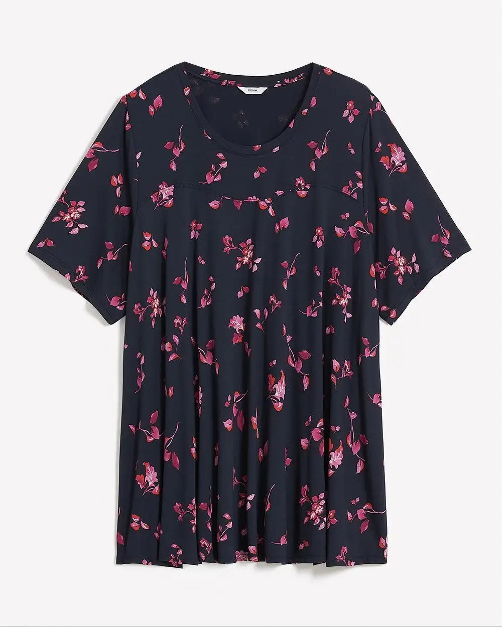 Printed Elbow-Sleeve Sweetheart Swing Top