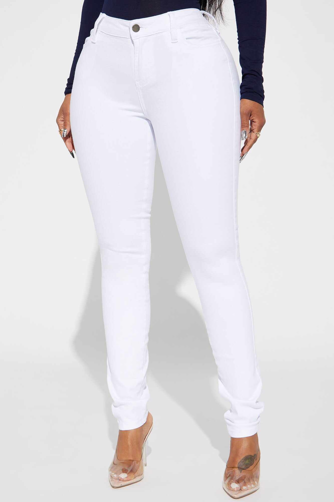 Classic Mid Rise Skinny Jeans - White