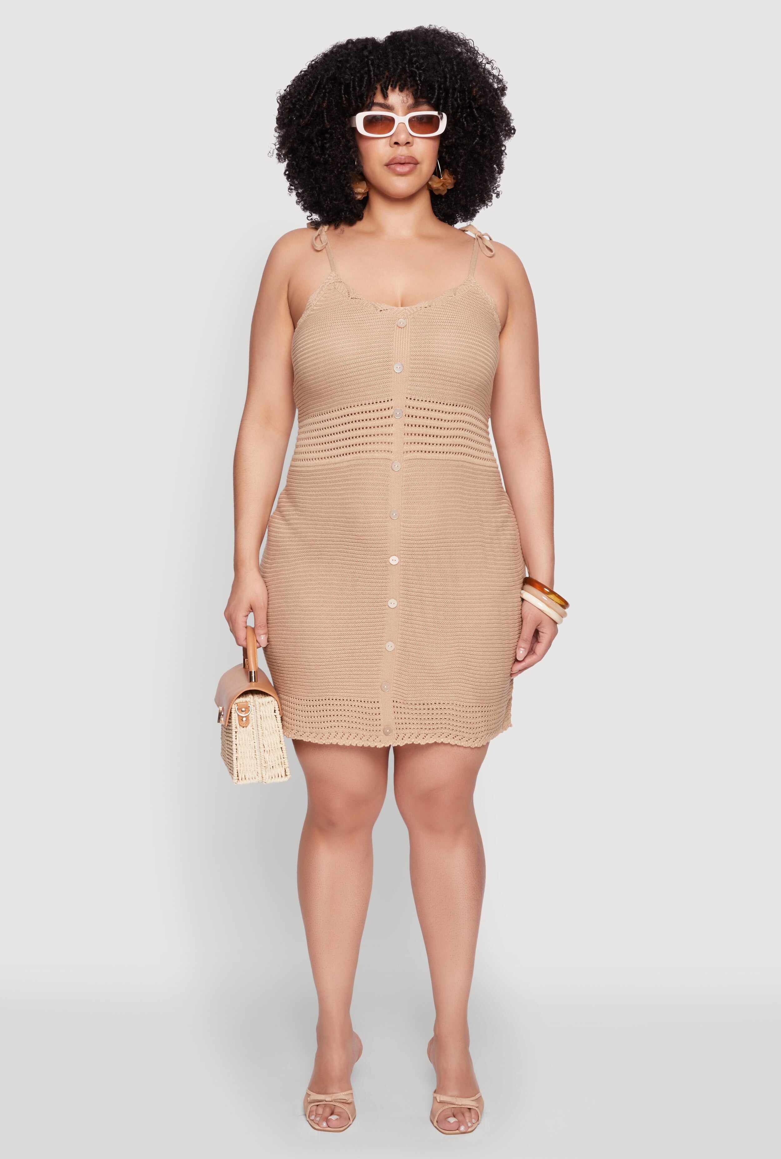 Plus Size Almost Famous Tie Strap Mini Dress