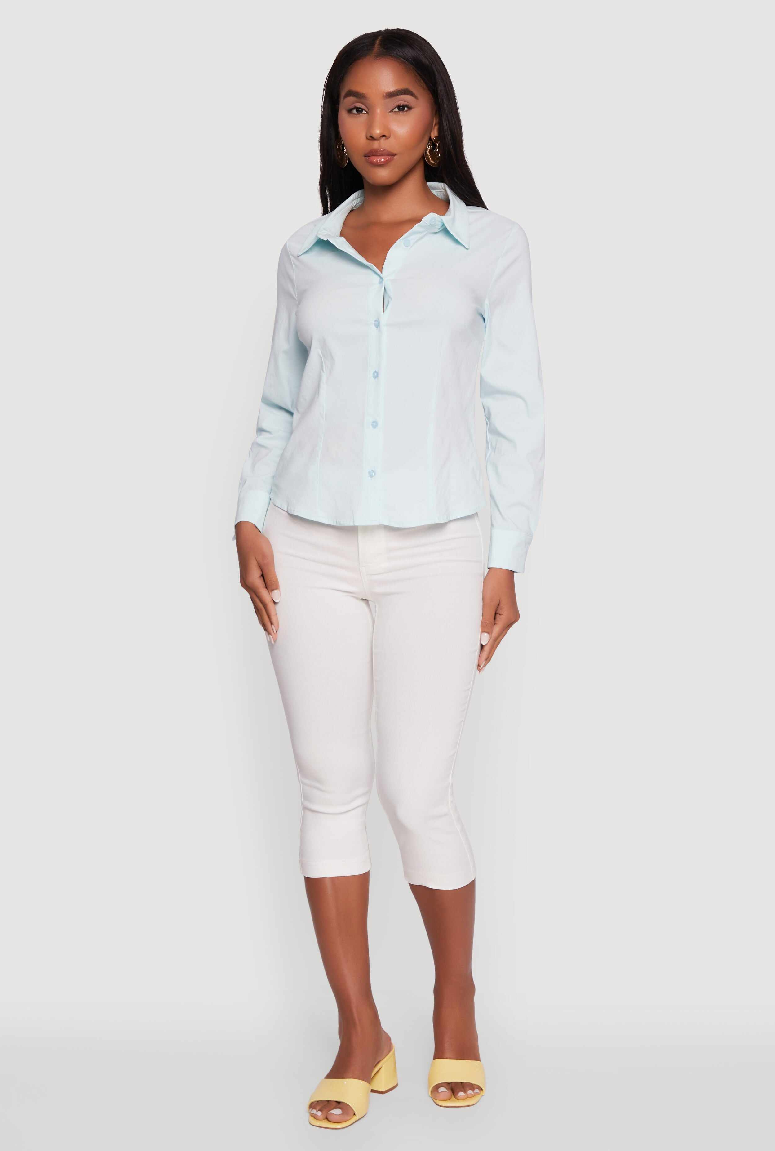 Iris Classic Fit Solid Button Front Long Sleeve Shirt