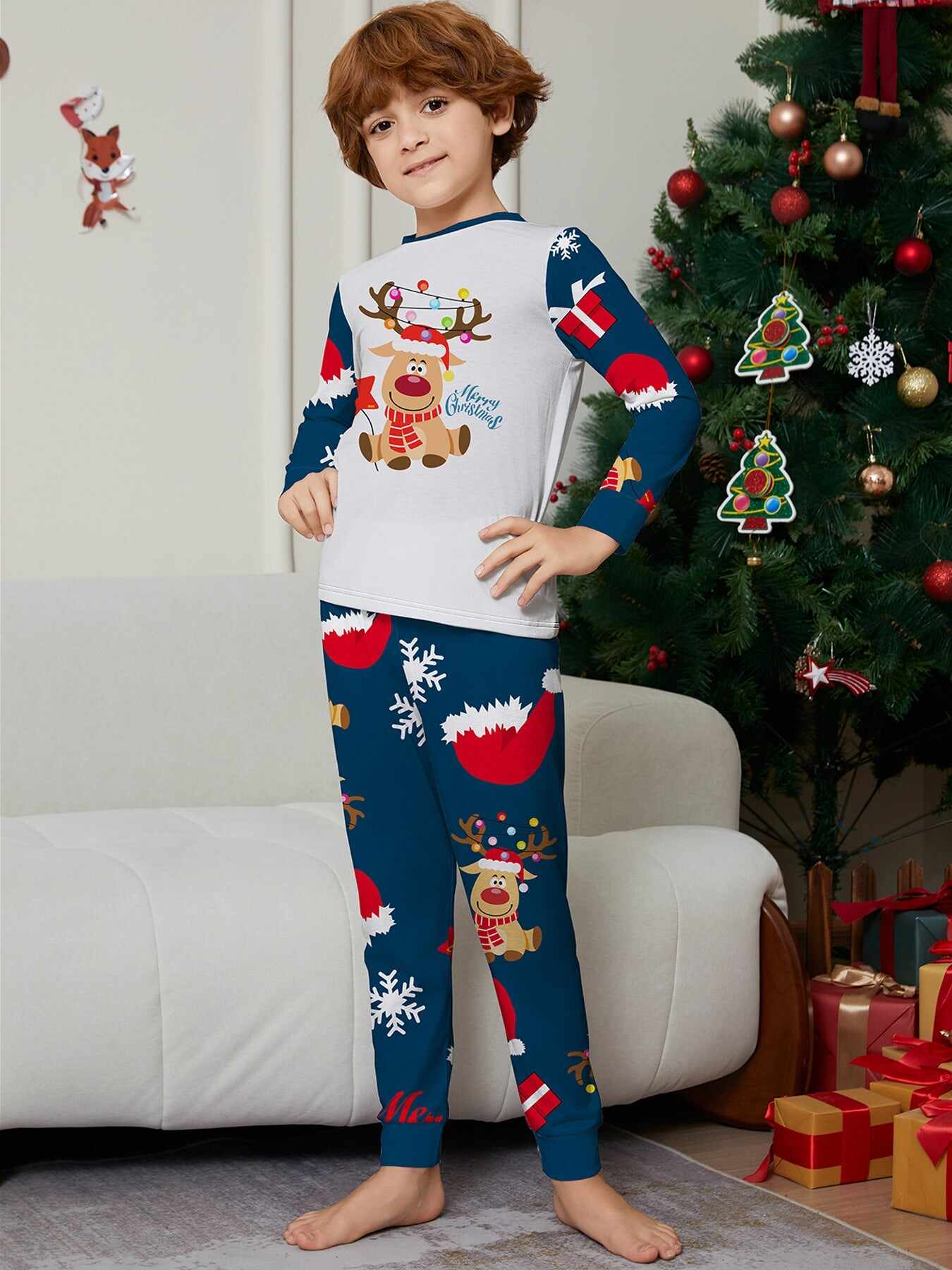 Christmas Fawn Printed Family Matching Christmas Pajamas Sets
