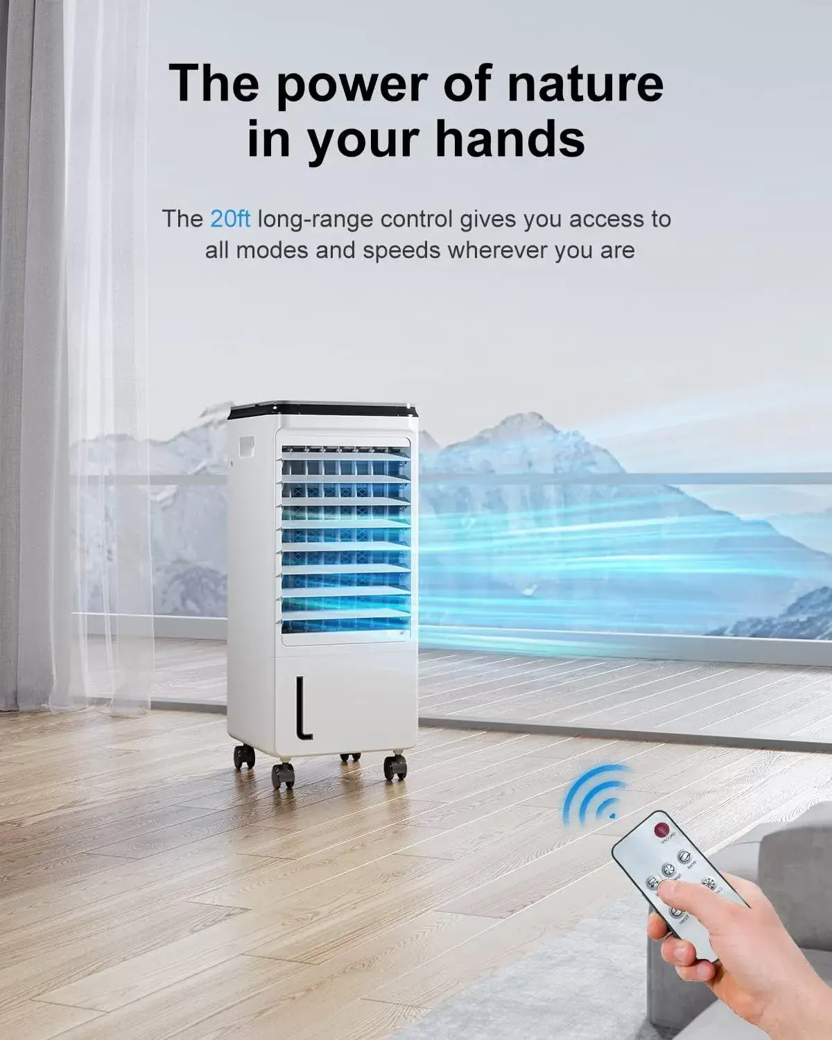 Cozzyben Air Conditioner Portable for Room, 3-IN-1 Evaporative Air Cooler, Windowless Ac Fan for Bedroom Indoor 1.85 Gal Water Tank, 3 Speeds, 80°Oscillation, Remote Control, 1-7H Timer & 4 Ice Pack
