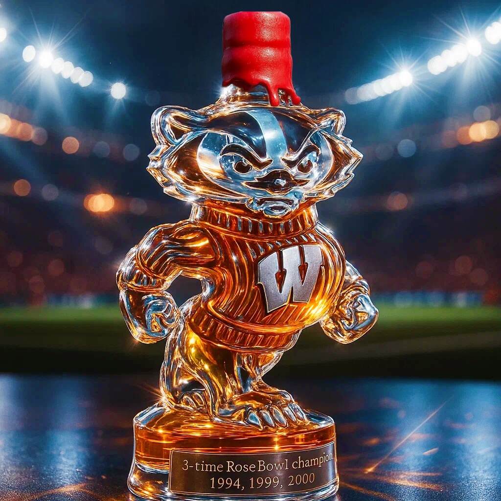 Wisconsin Badgers 3-time Rose Bowl Champion Whiskey Bottle