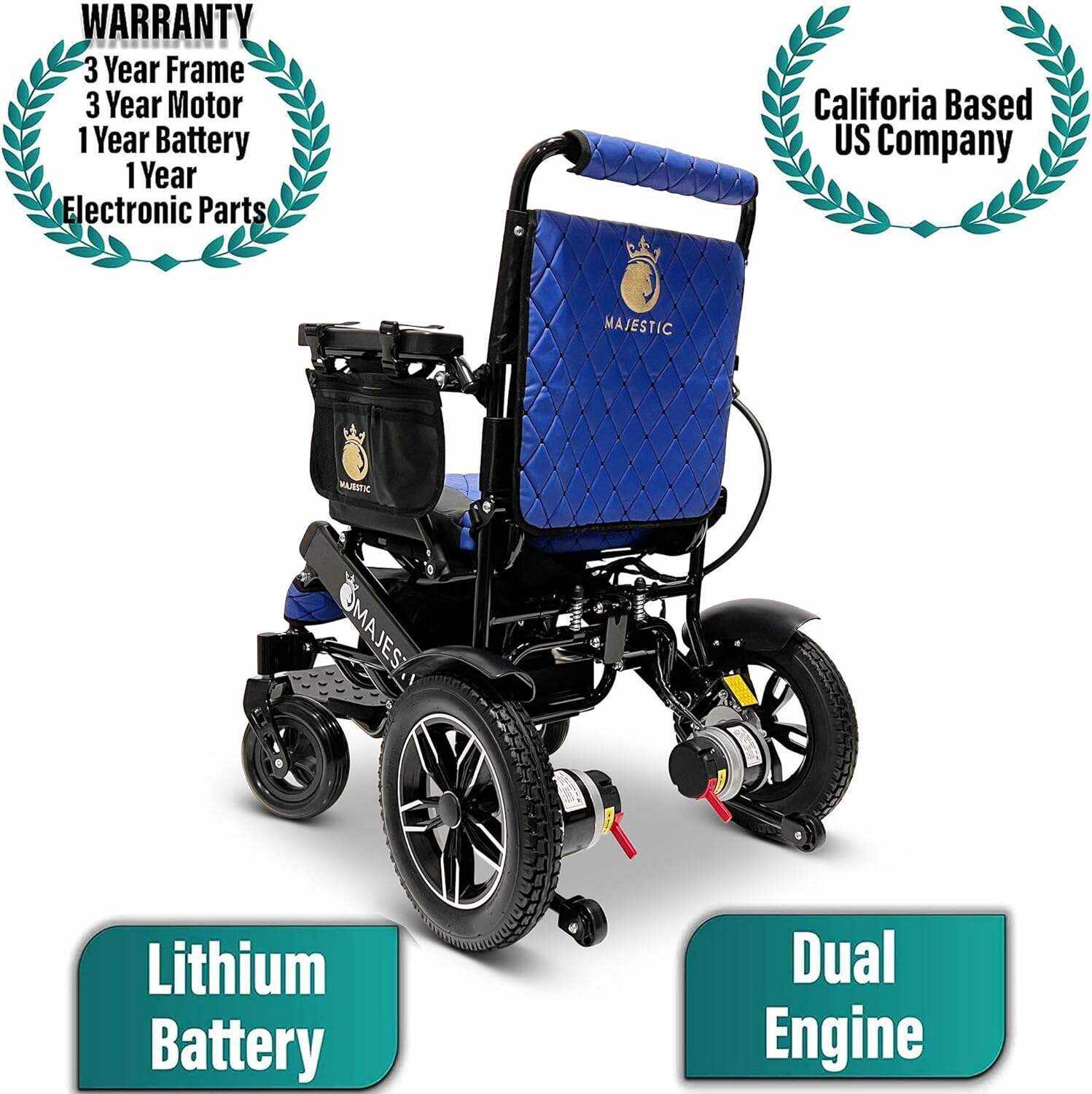 MALISA Electric Wheelchair for Adults, Portable All Terrain Lightweight Wheelchairs, Foldable Motorized Power Wheel Chair, Leather Seat (17.5