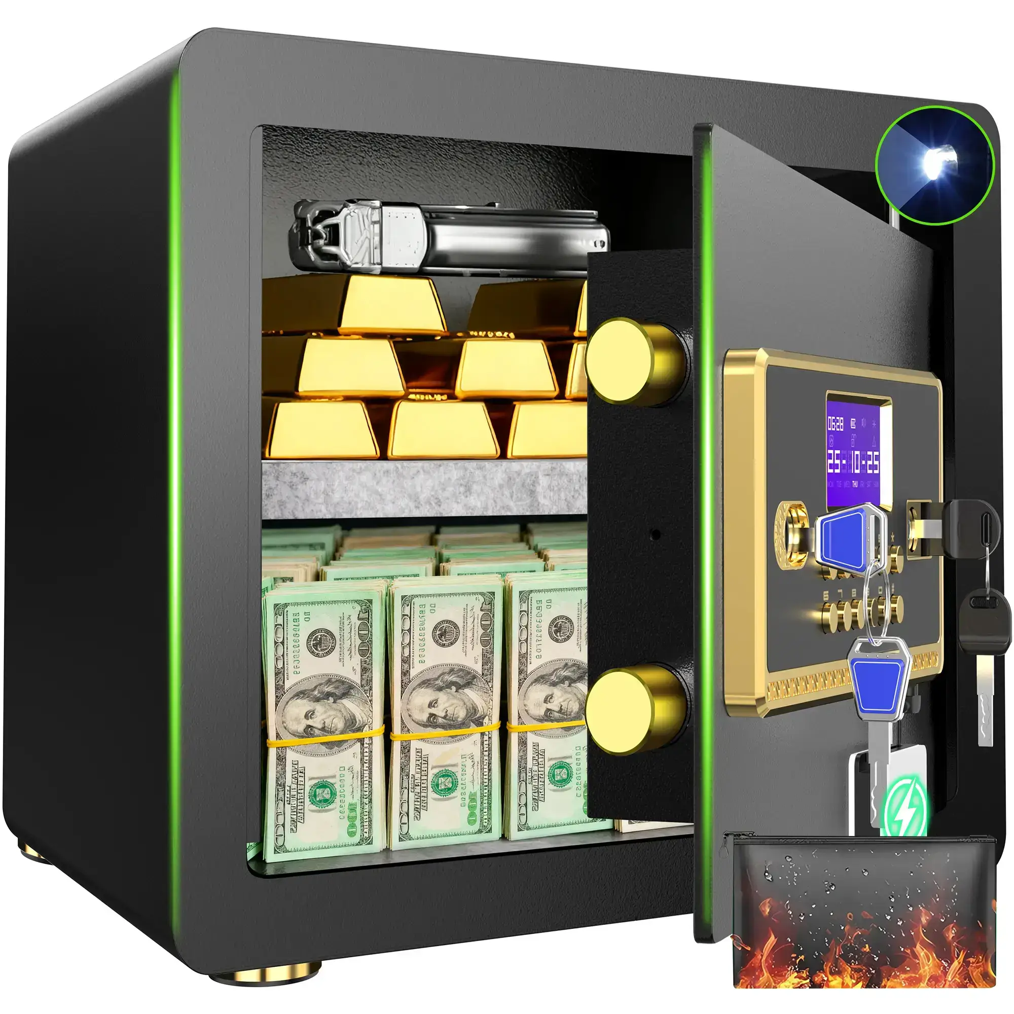 Large Safe Box, Digital Keypad Home Security Safe With Smart Alarm System & Interior Safe Lock Box, for Valuables Spy Gadgets Inner Safe Box with Fireproof Waterproof Bag, New Home Renovation Essentials,Adjustable Shelf