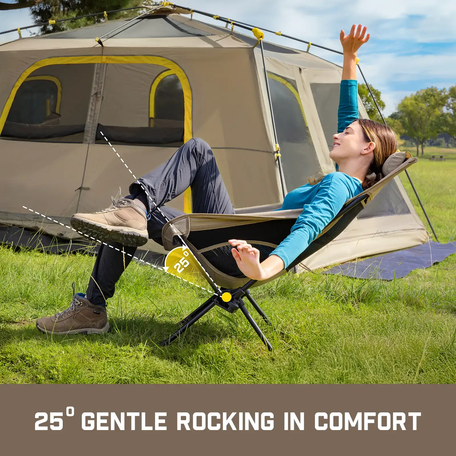 Adjustable Lightweight Foldable Rocking Camping Chair for Patio Lawn Outdoor Relaxation