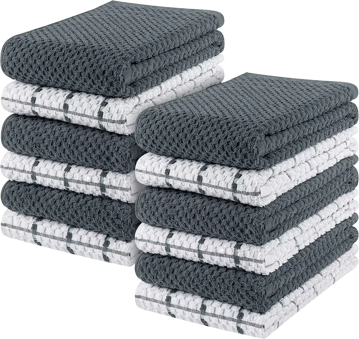 Kitchen Towels 12 Pack, 15 x 25 Inches, 100% Ring Spun Cotton Super Soft and Absorbent Linen Dish Towels, Tea Towels and Bar Towels Set (Black)