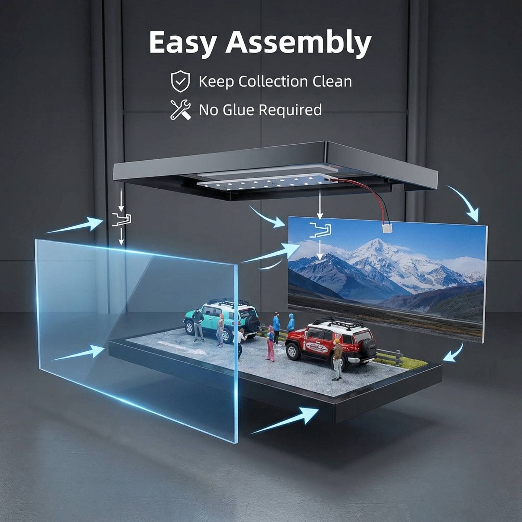 1:64 Scale Scenic Road Trip Diorama Display Case with LED Lighting – Immersive Landscape Scene for Diecast Cars