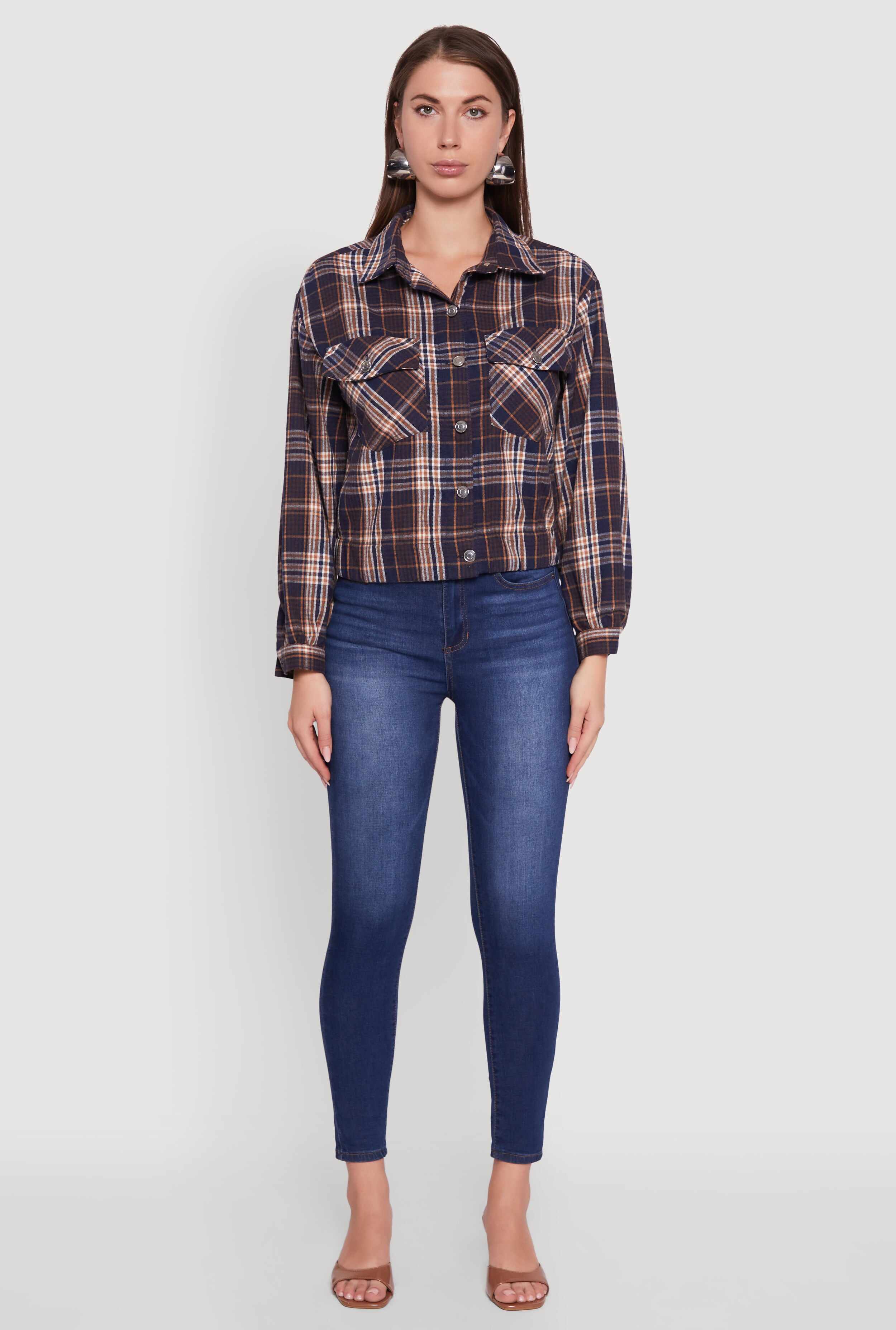 Plaid Button Front Long Sleeve Flannel Shirt