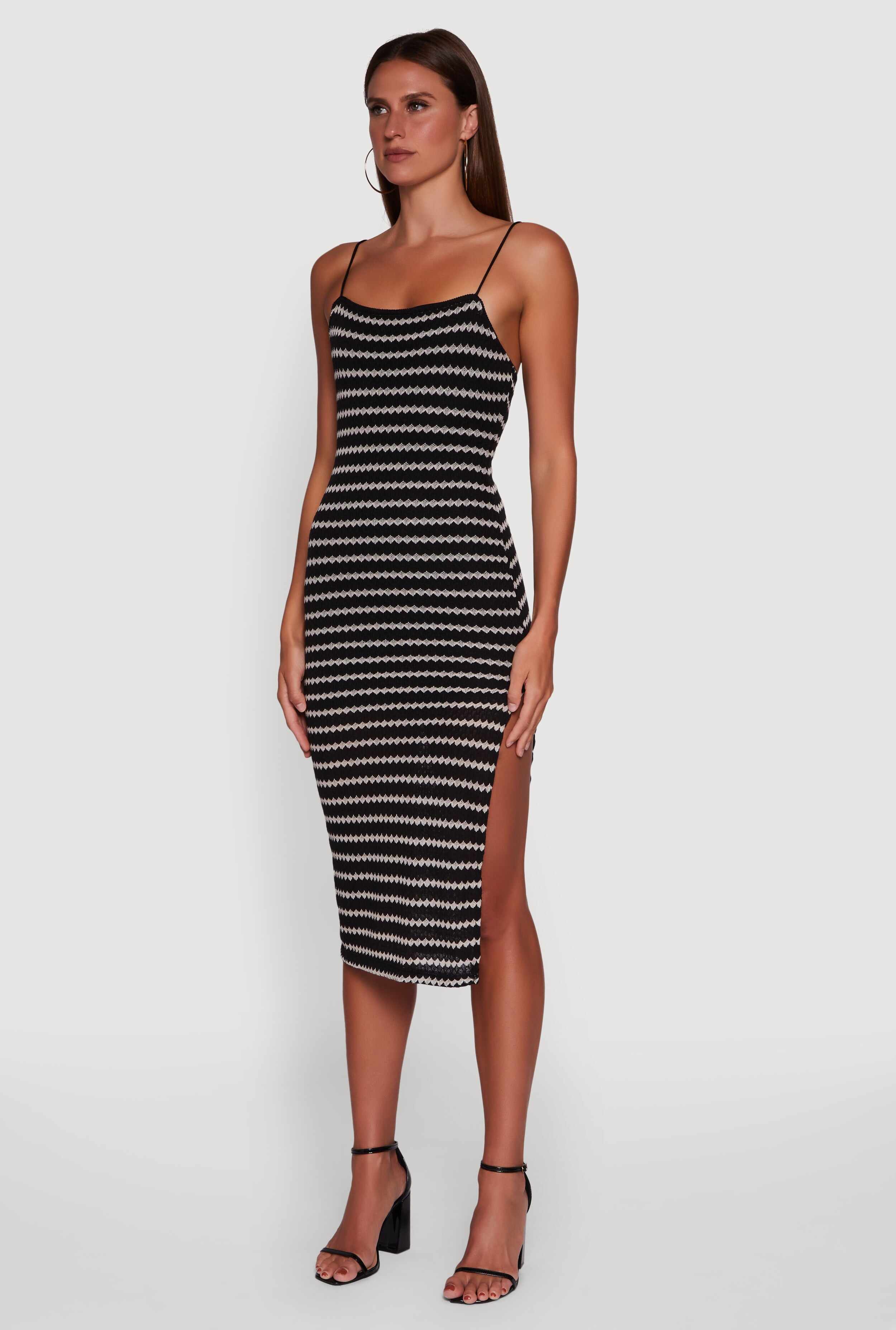 Striped Open Tie Back Side Slit Bodycon Dress