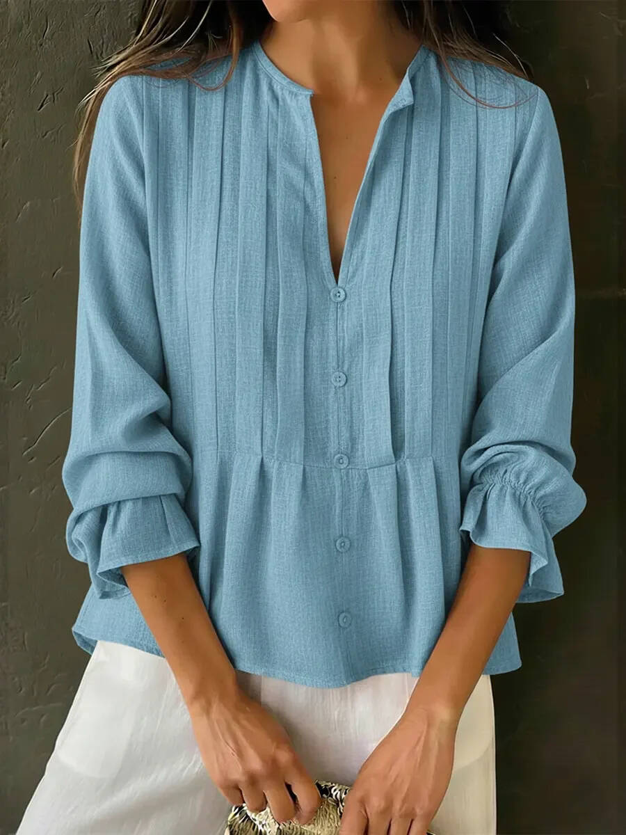 🔥Summer Arrivals🌟Women's Solid Color Cotton And Linen Pleated Top