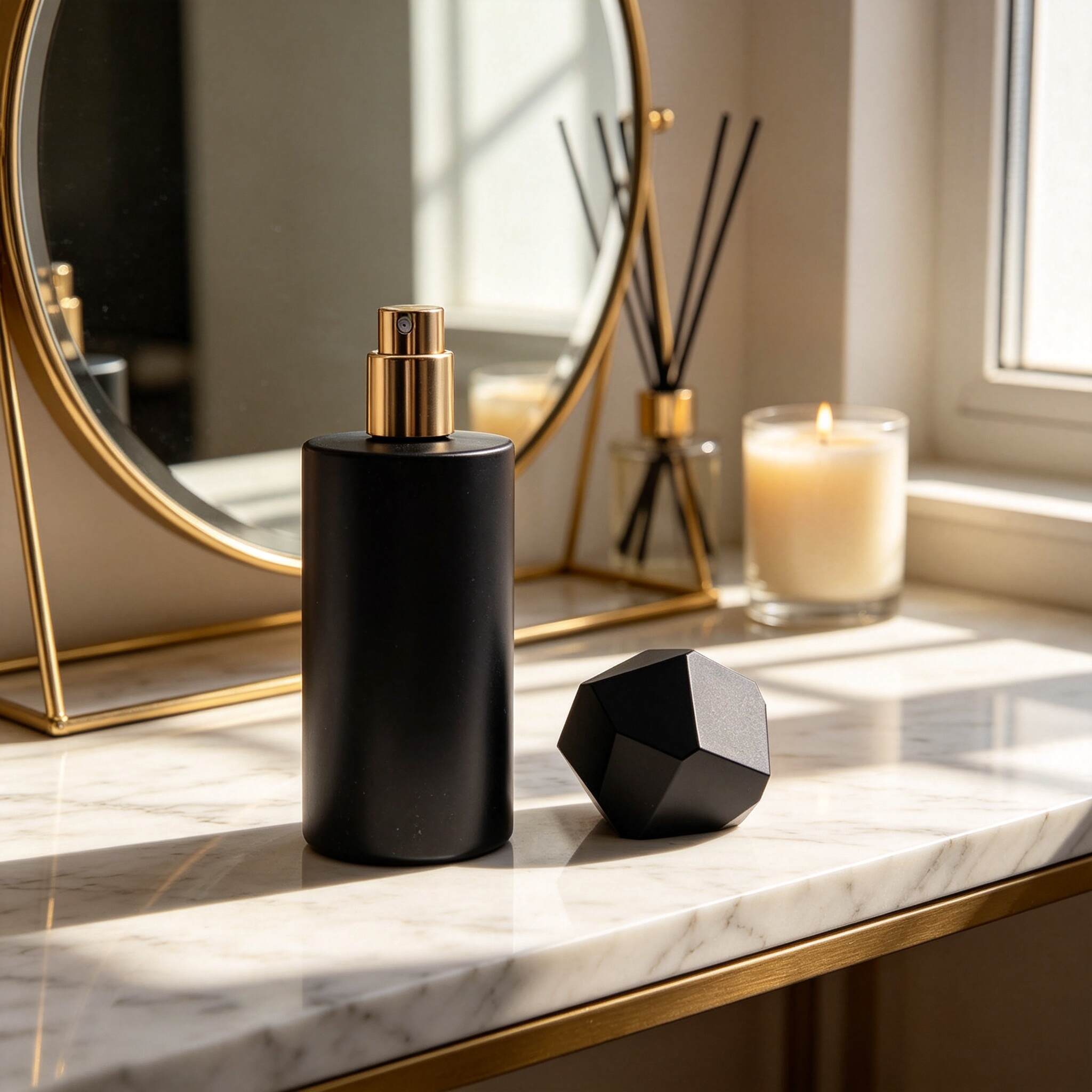 Matte Black Cylinder Refillable Perfume Bottle