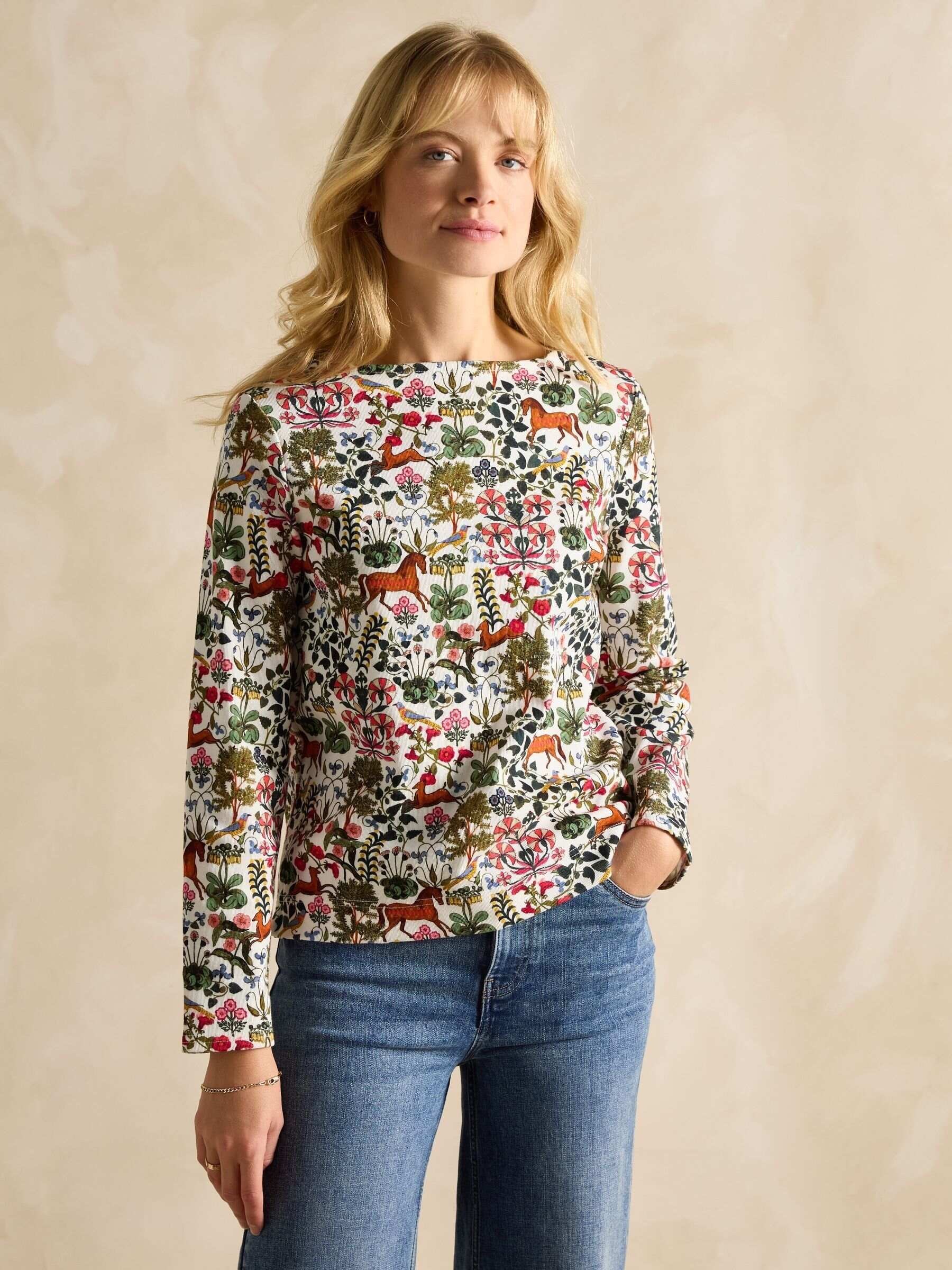 Harbour Green Forest Print Boat Neck Printed Top