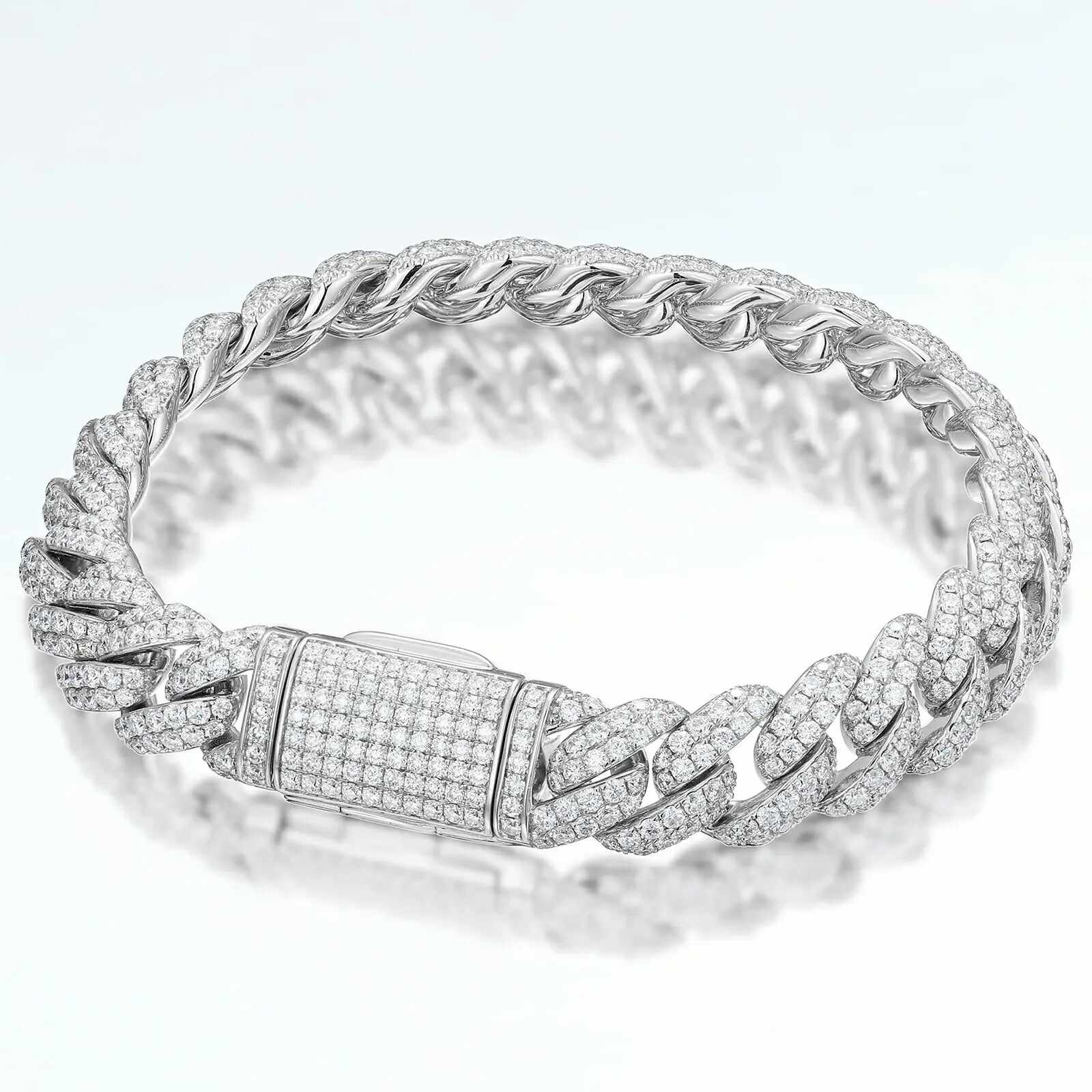 10mm S925 2 Row Moissanite Bubble Cuban Link Bracelet