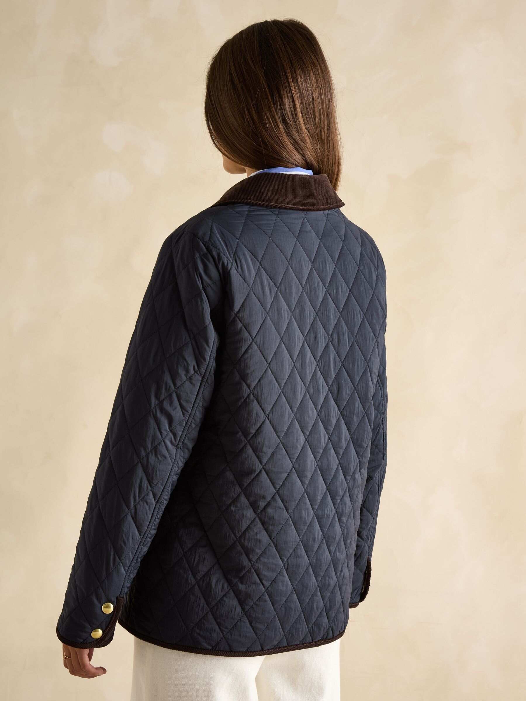 Quinn Navy Blue Showerproof Diamond Quilted Coat