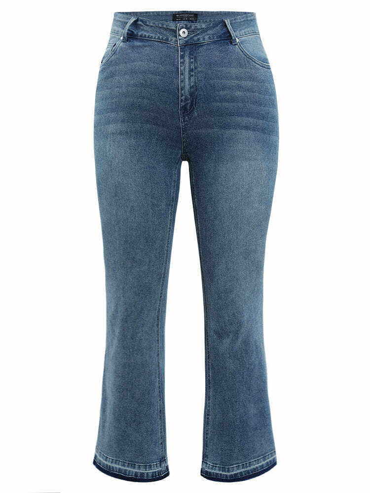 Flare Leg Very Stretchy Medium Wash Contrast Hem Jeans