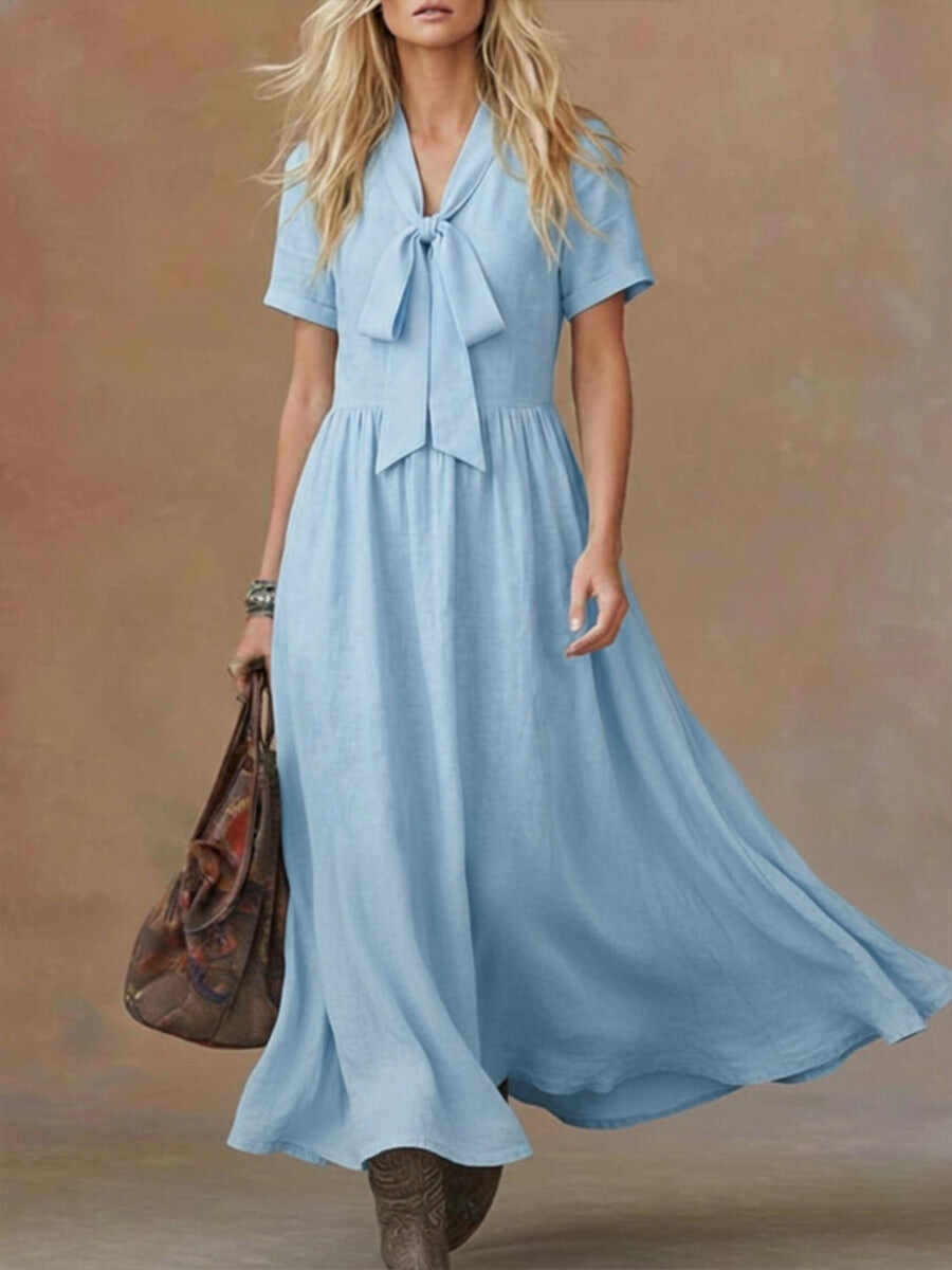 🔥Summer Arrivals🌟Comfortable Linen And Cotton Tie-waist Dress