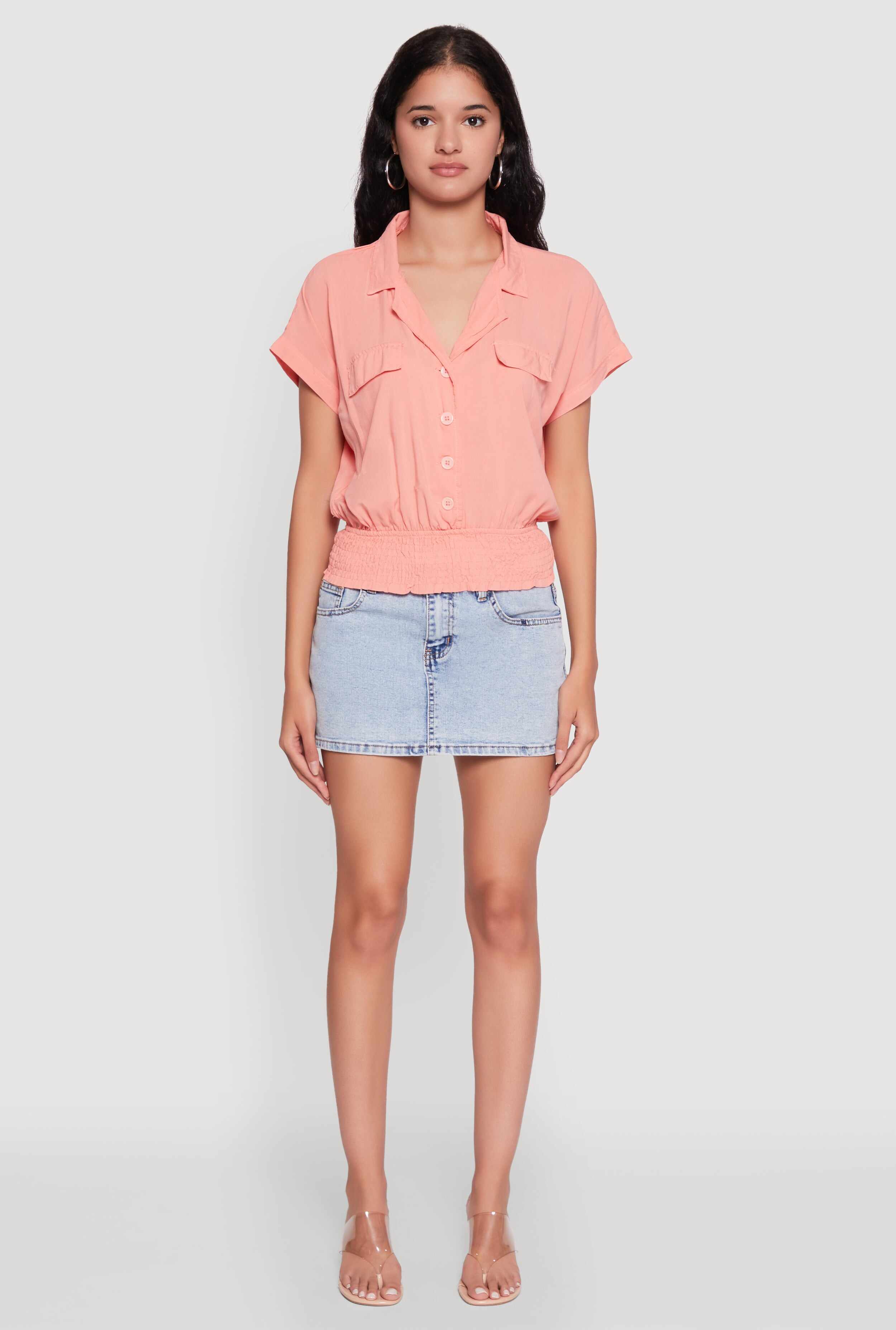 Trendy Button Front Smocked Waist Blouse