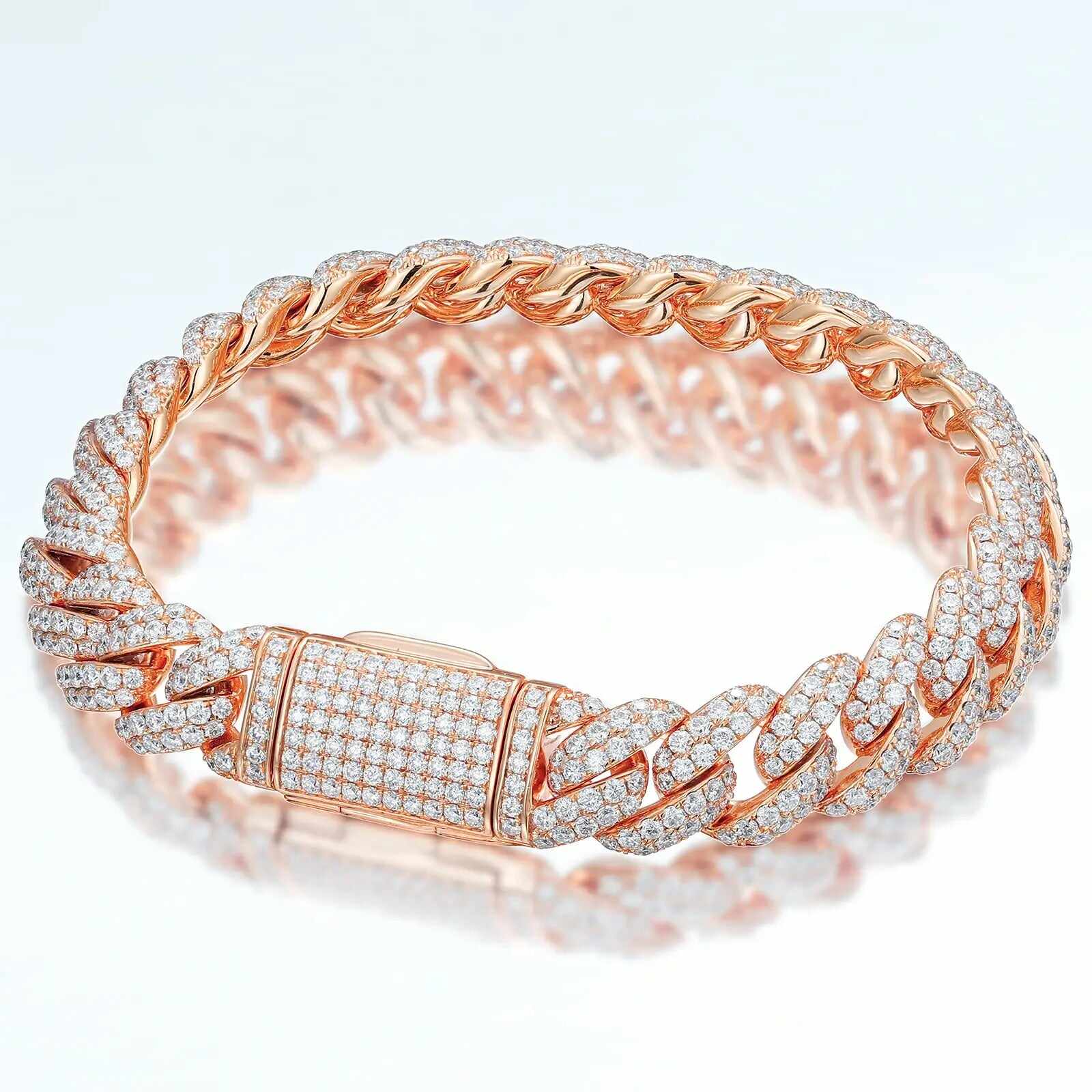 10mm S925 2 Row Moissanite Bubble Cuban Link Bracelet