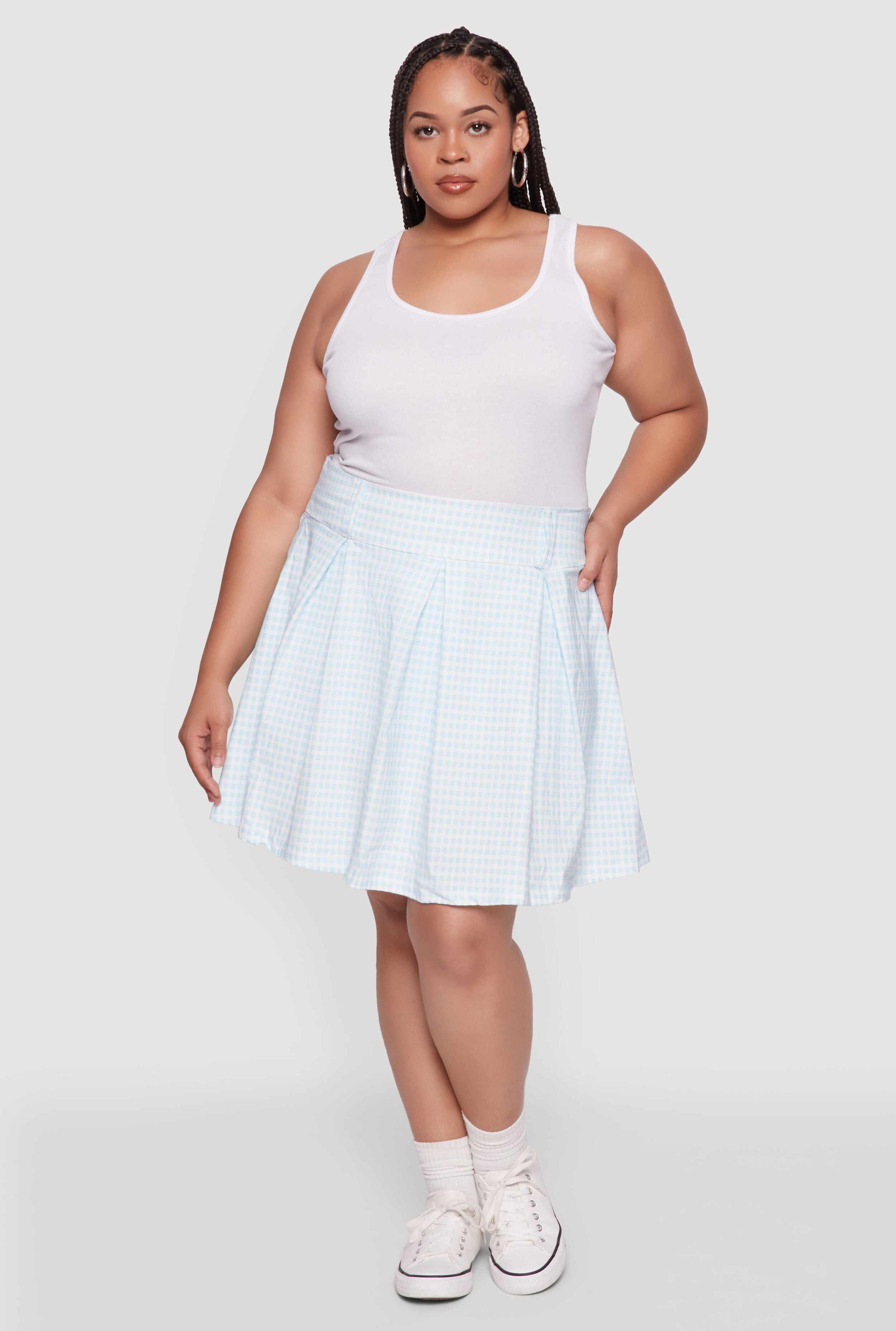 Plus Size Trendy Plaid High Waist Pleated Skirt