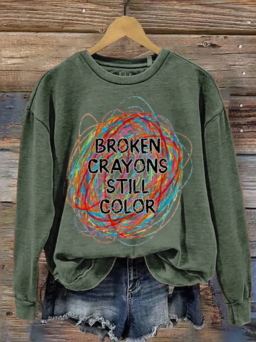 Broken Crayons Still Color Print Casual Sweatshirt