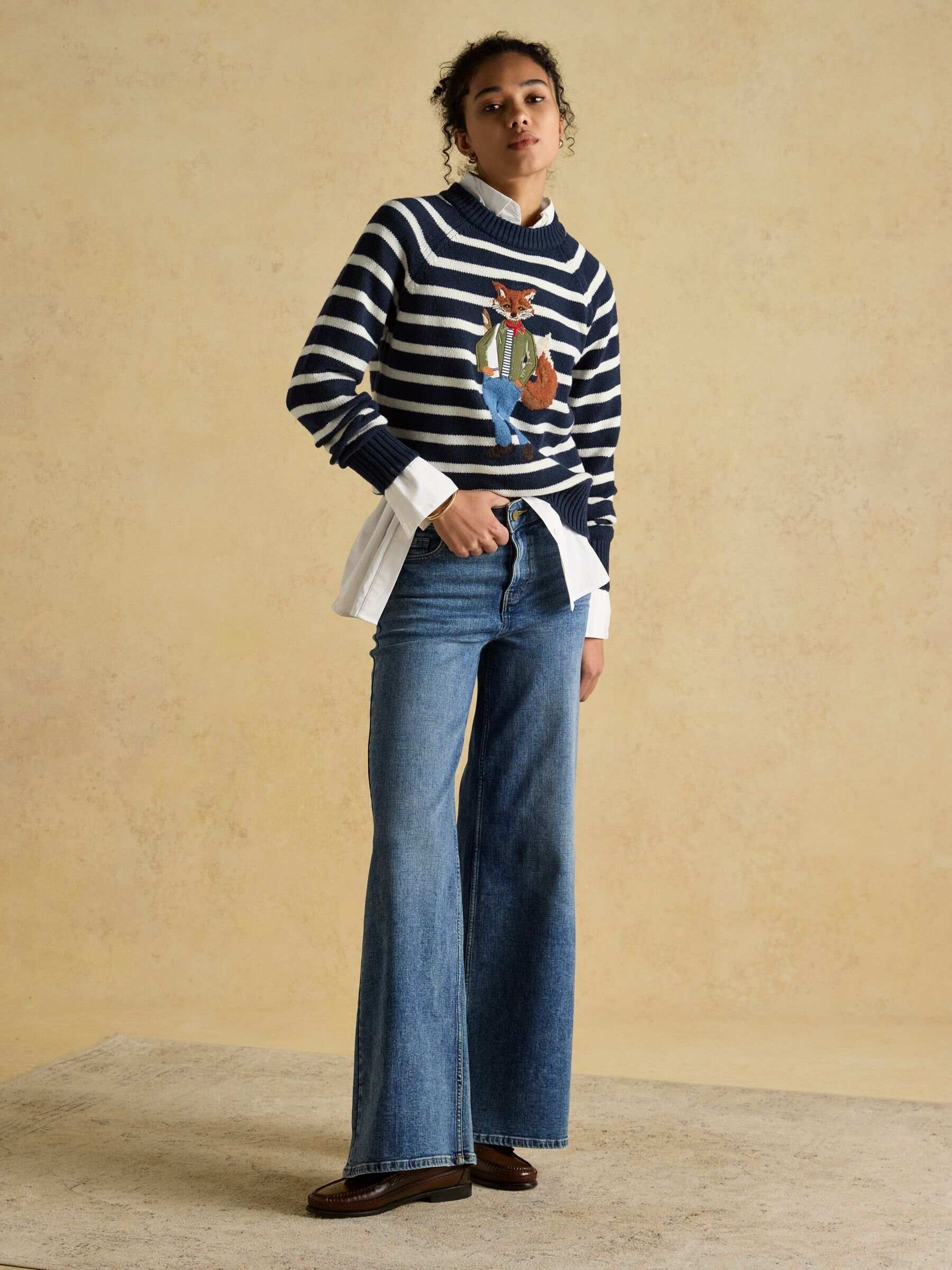 Jonty Striped Crew Neck Intarsia Jumper