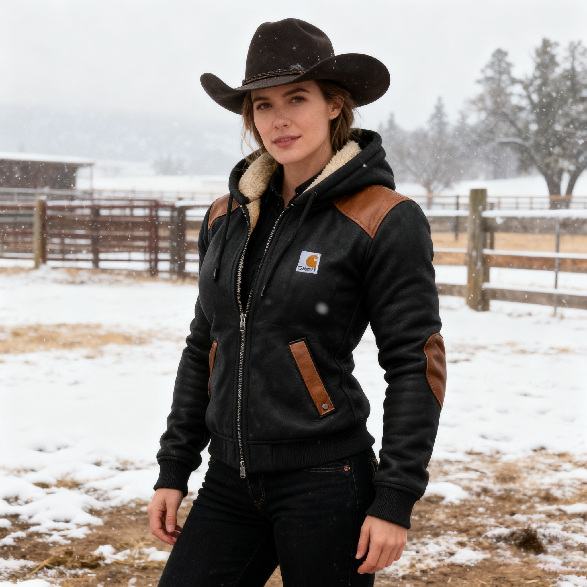Women's Vintage Warm Winter Leather Hooded Jacket With Sherpa Lining